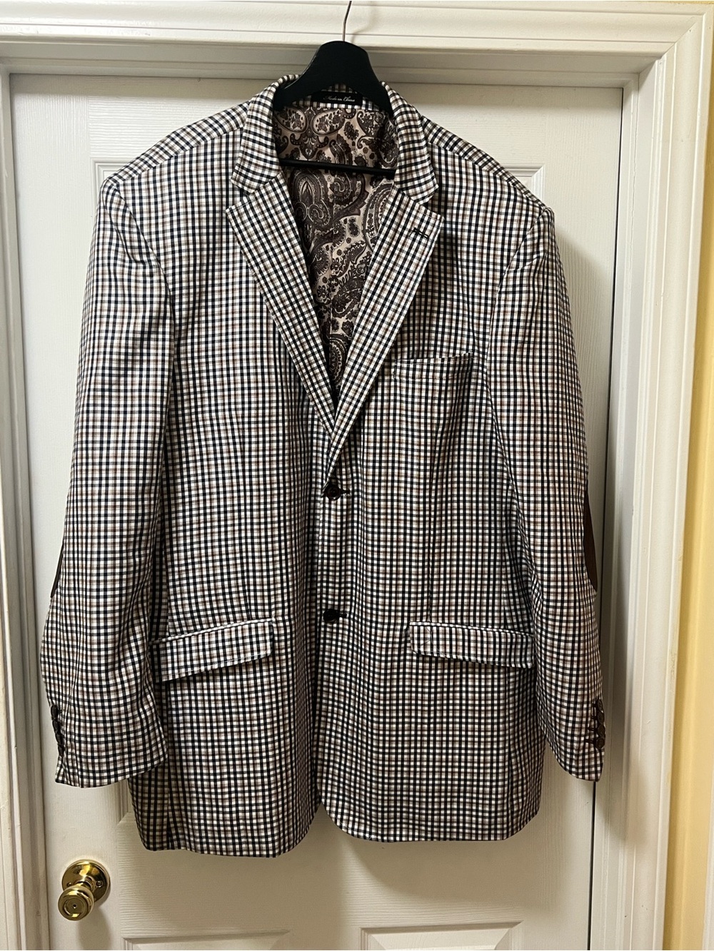 Men's Brown & White Checked Sport Coat with Paisley Lining